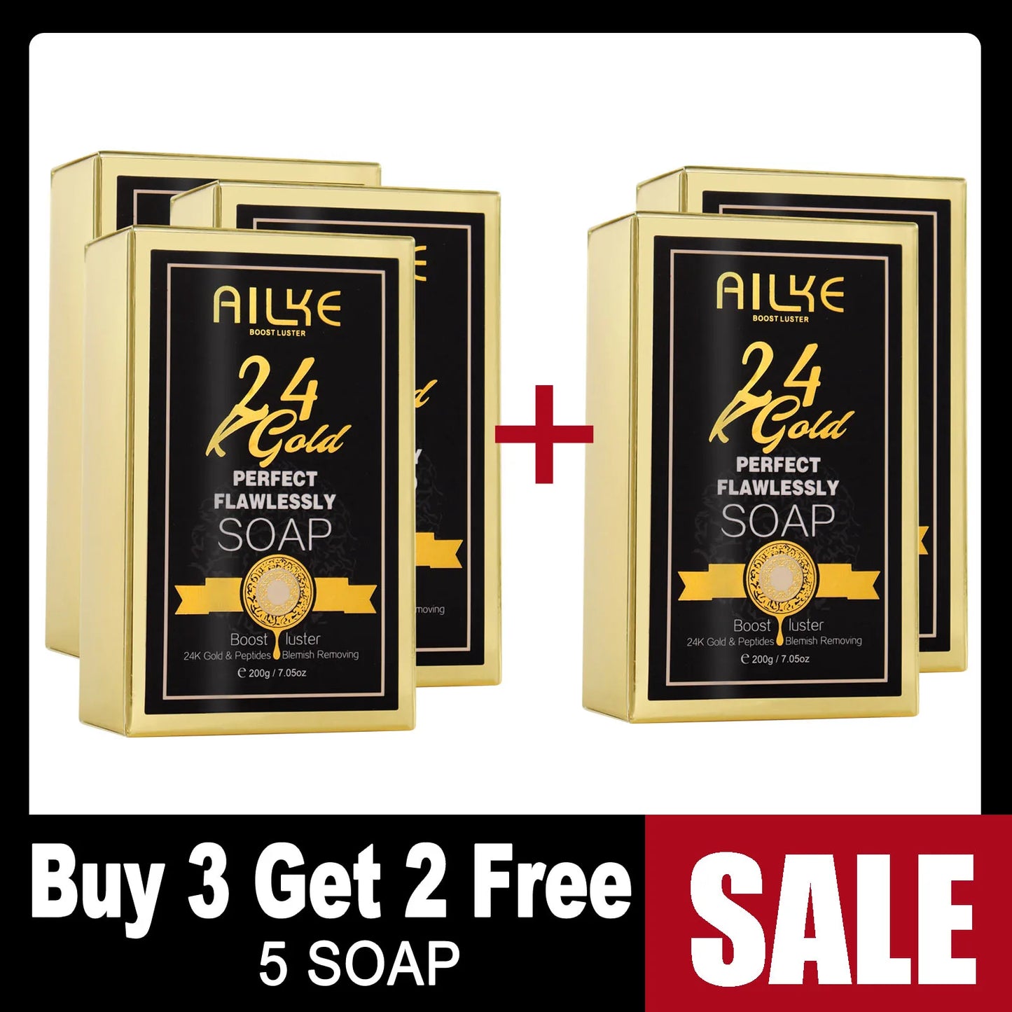 AILKE 24k Gold Perfect Flawlessly Soap, Brighten Skin, Oil Control, Exfoliating, Long-Lasting Scent, For Face & Body, 200g/7 oz