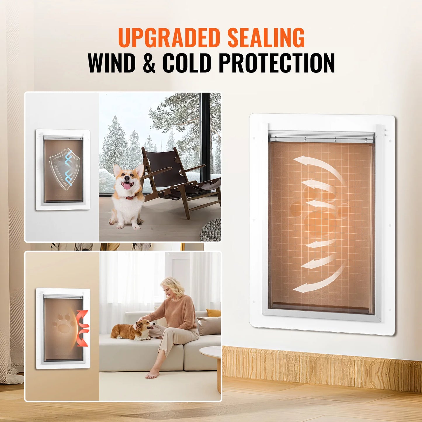 SucceBuy Pet Door Metal Frame with Lock and 3-Flap System Weatherproof Doggy Door Easy to Install in Interior or Exterior Walls