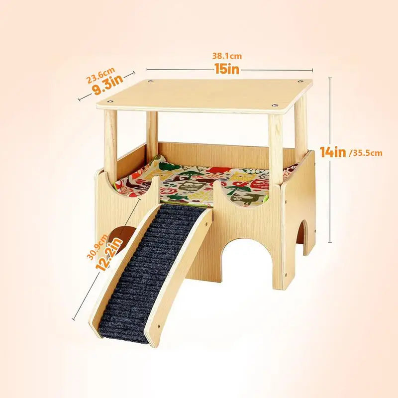 Chinchilla House Double-Layer Wood Hamster House Playground Small Animal Toys Shelter With Ladder Chinchilla Cage Accessories