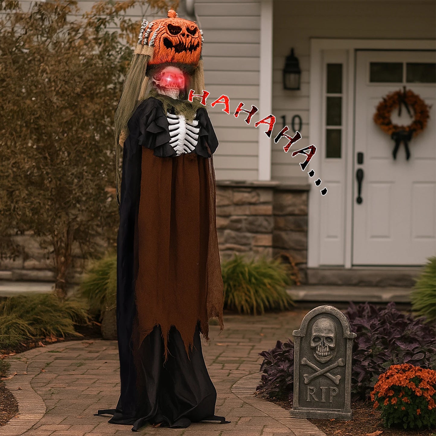 Life Size Animatronic Ghost With Pumpkin Head 5.6Ft Outdoor