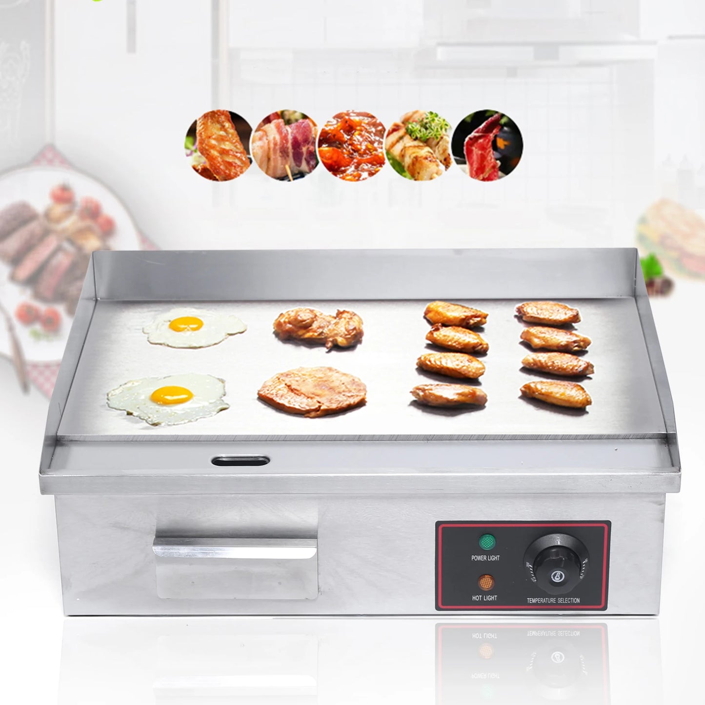Flat Top Grill 22 Inch Commercial Electric Countertop Griddle Nonstick Restaurant Teppanyaki Cooking Stove for Outdoor Home Barbecue