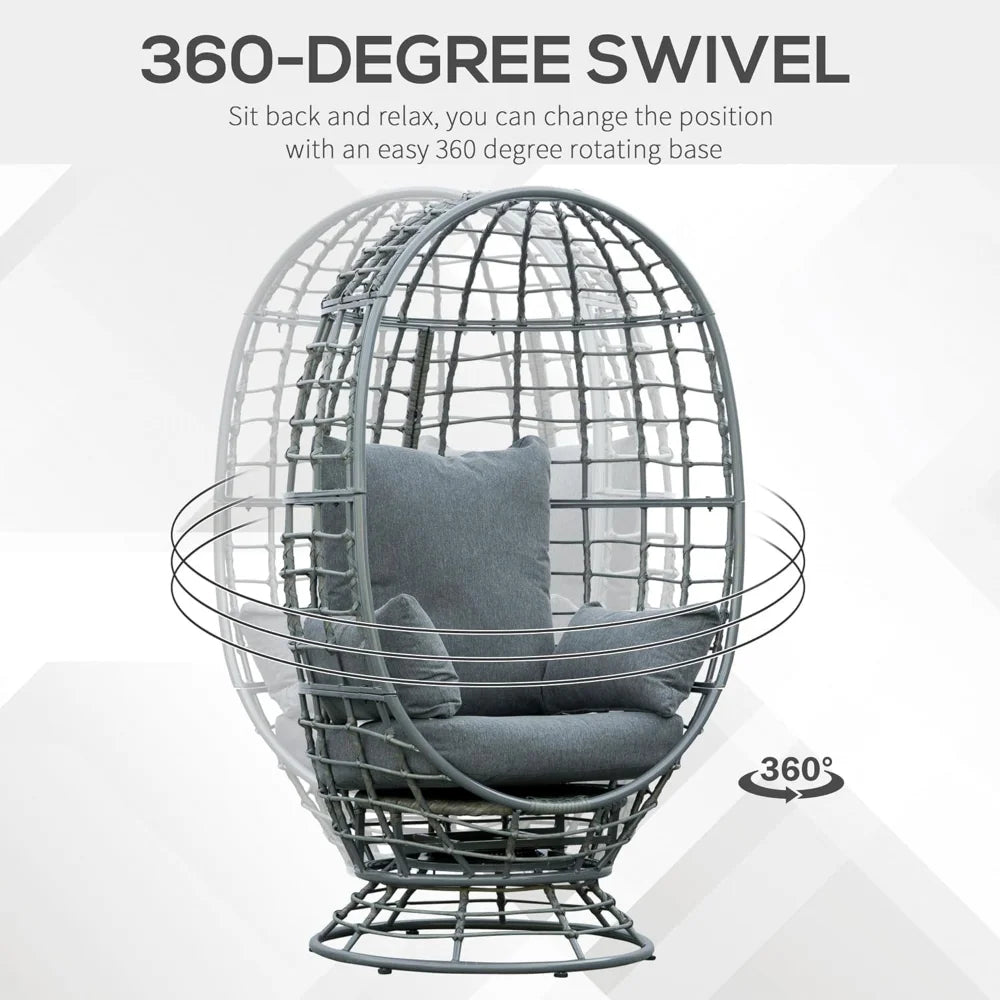 Wicker Egg Chair 360 Swivel Indoor Outdoor Boho Basket Seat