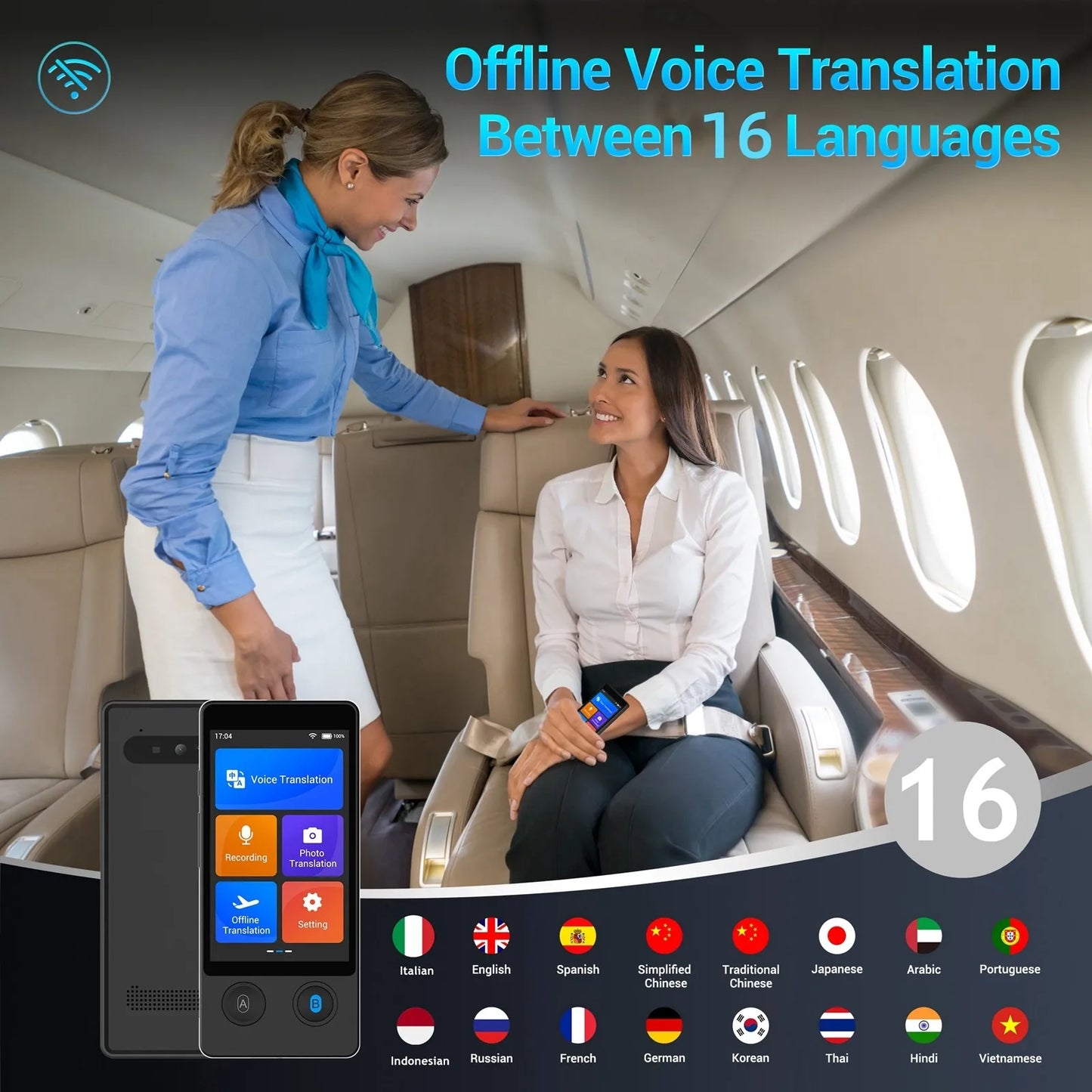 Wooask W12 Translator Device,Two Way Real Time Voice Translator, 144 Languages with 16 Offline Packages , for Travel Business