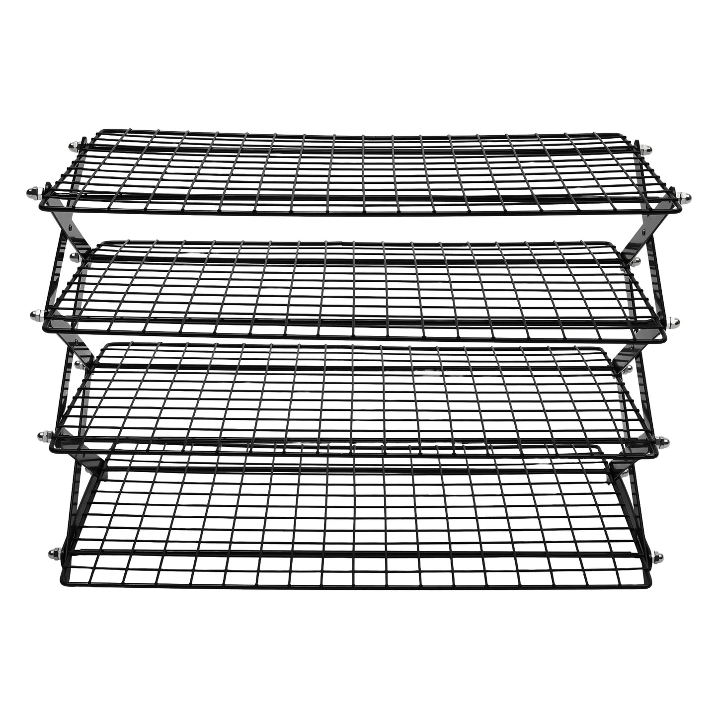 4-Tier Foldable Iron Cooling Rack, Outdoor Camping Black Stand Rack, Grilling Drying Rack for Picnic, BBQ to Hold Food, Utensils