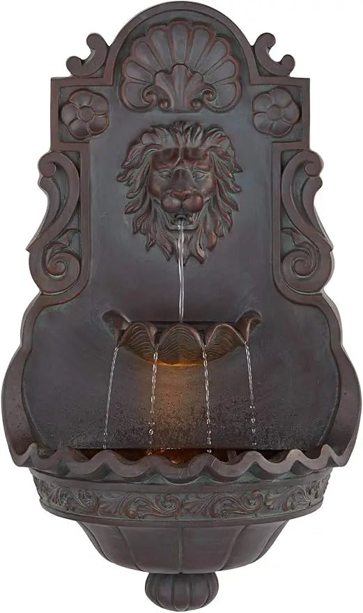 Elegant Lion Head Fountain With Bronze Finish And LED Light