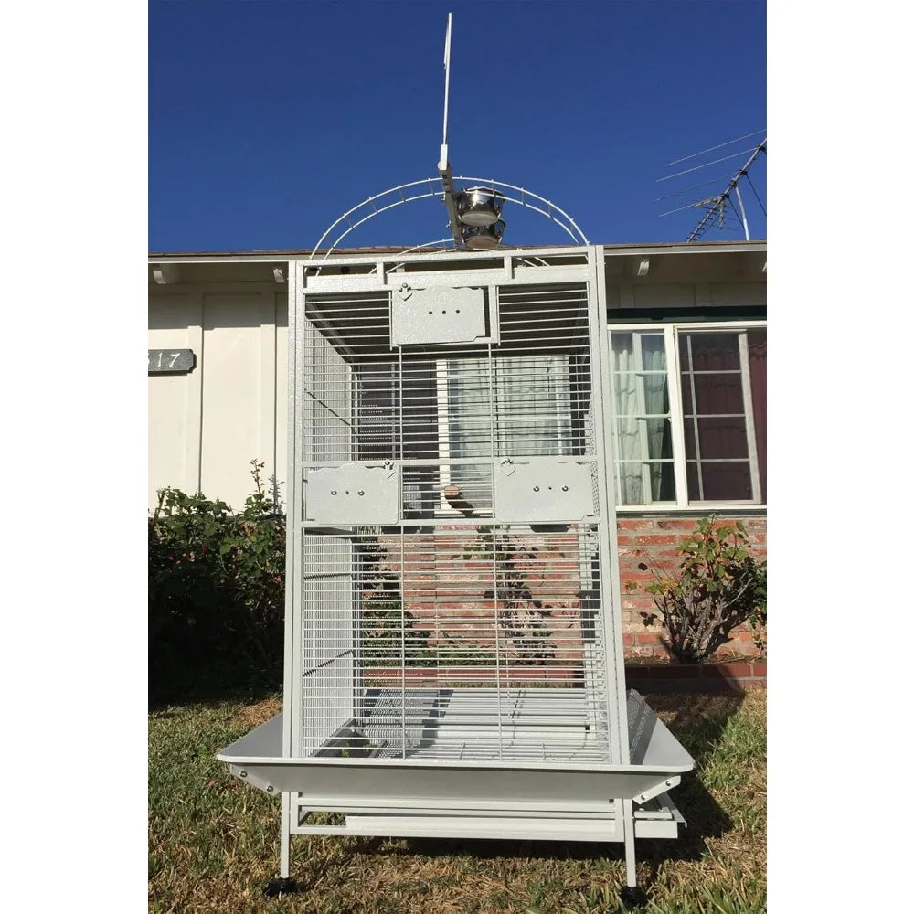 White Extra Large 28"x22"x65"H Double Ladders Open Play Top Wrought Iron Bird Parrot Parttot Finch Macaw Cockatoo Cage, Include