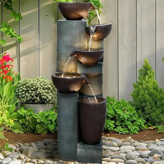 40” H Modern Outdoor Fountain - 4 Crocks Outdoor Garden Fountains with Contemporary Design&LED Light for Garden, Patio, Deck, P