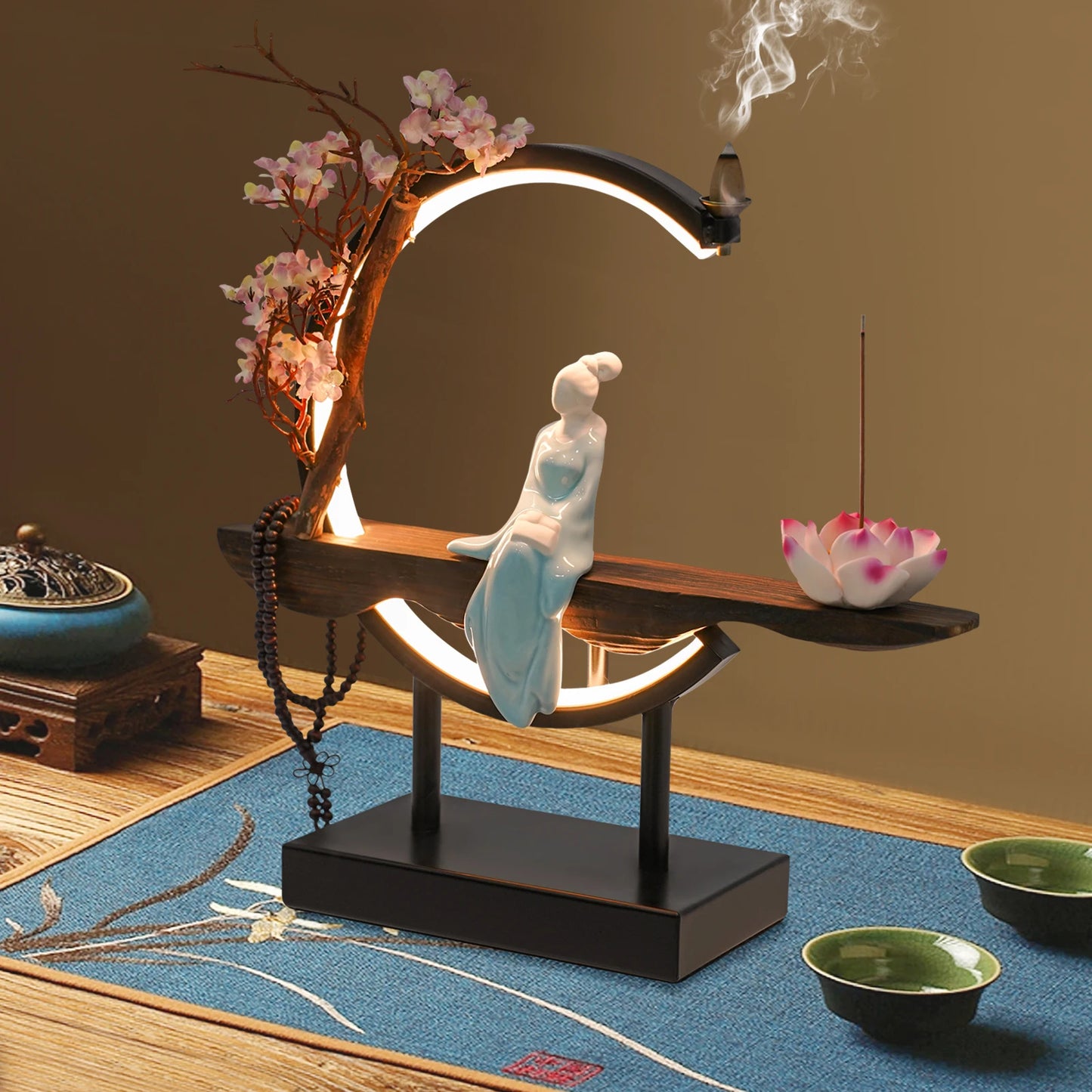 Bymaocar New Chinese Style Zen Meditation Incense Burner Set with Unique Smoke Tabletop Decoration for Living Rooms Tea Rooms