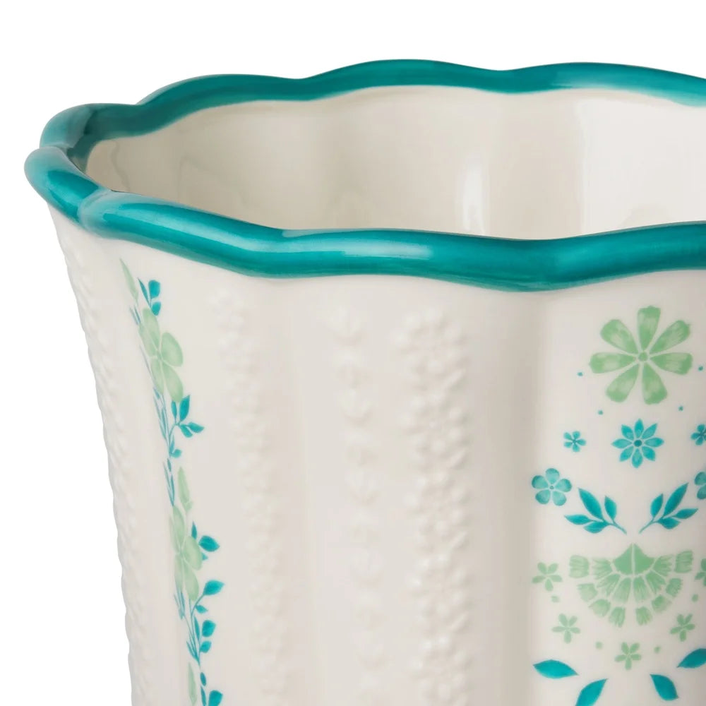 8 Inch Flower Patterned Scallop Planter Ceramic Pot Indoor Outdoor Plants Home Décor Gardening Succulent Holder