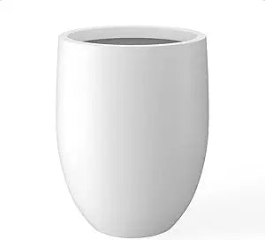 Kante 21.7" H Snow White Concrete Tall Planter, Large Outdoor Indoor Decorative Pot with Drainage Hole and Rubber Plug, Modern R