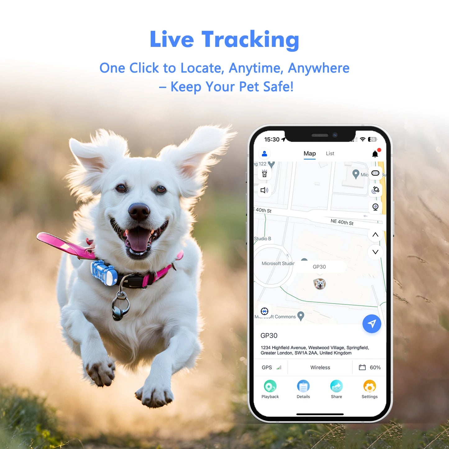 4G Dog Cat GPS Tracker for Pets Waterproof Locator with App Live Tracking Light Sound Search Free Trial