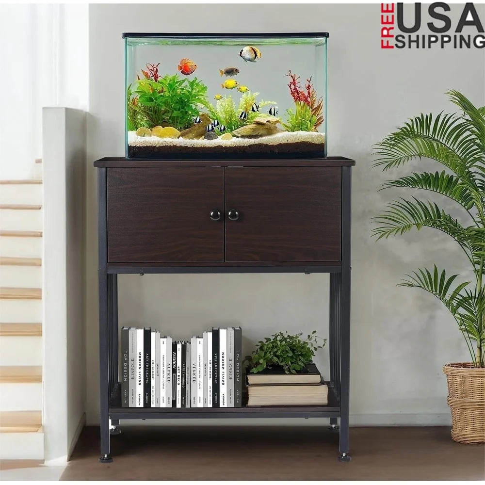 Metal Fish Tank Stand With Cabinet For 20 To 29 Gallons