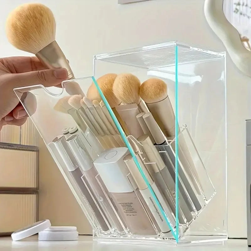 Adjustable Acrylic Brush Organizer - Transparent Vanity Holder for Makeup Brushes & Beauty Tools, No-Install Design, Compact & S
