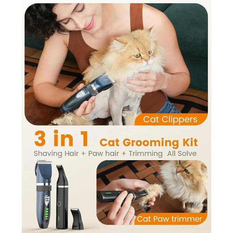 Cat Clippers and Paw Trimmer 3 in 1,Cat Grooming Kit,Cat Clippers for Matted Hair,Cordless Cat Shaver for Matted Long H