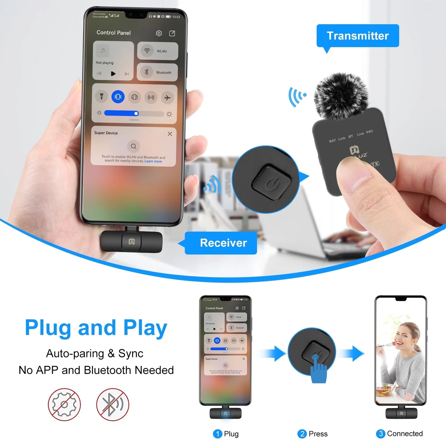 PULUZ Wireless Lavalier Microphone for iPhone Type C