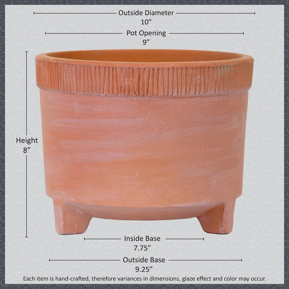 10In Terracotta Clay Planter Footed With Drainage Indoor