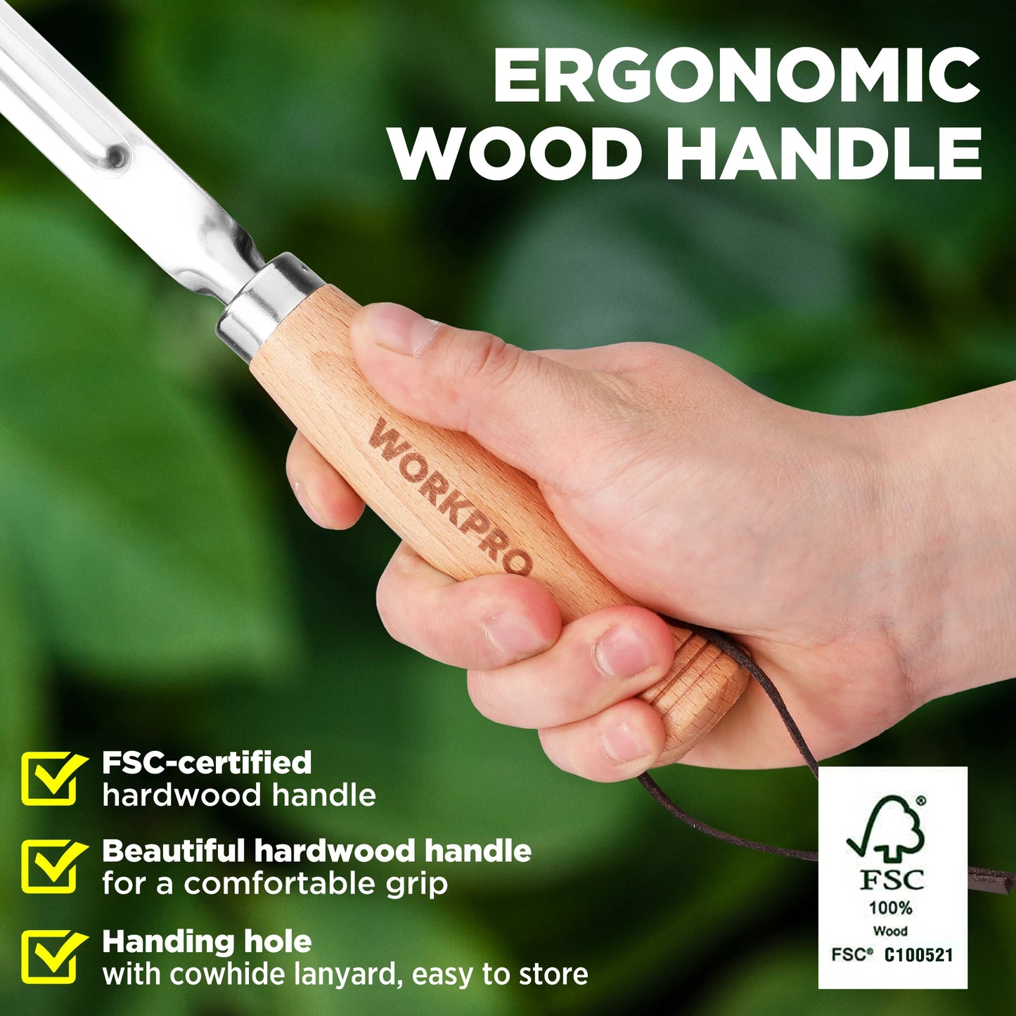 WORKPRO Garden Tool Set 3 Pcs Gardening Tools with Wood Handle, Weed Puller, Crack Weeder and Hand Trowel, Durable Garden Hand