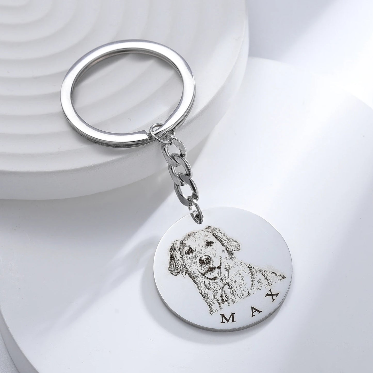 Custom Pet Portrait Keychain Personalized Dog Memorial Engraved Necklace Stainless Steel Pet Memorial Jewelry Gift for Pet Lover