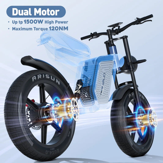 JANSNO X60 20" Fat Tires Electric Bikes 750W*2 Dual Motor 48V 23Ah Battery