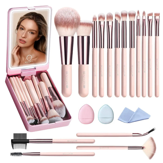BESTOPE PRO Makeup Brushes with Case 20PCs Travel Set for Foundation Concealer