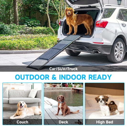 Dog Ramp for Car, 63" Folding Pet Ramp for Large Dogs up to 200 lb, 17" Wide Car Ramp for Dog, Portable Pet Stair Ramp with Nons