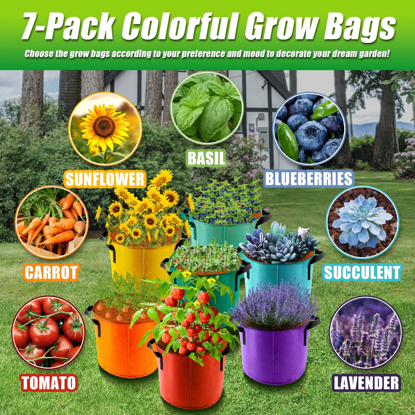 5 Gallon Grow Bags 7 Pack Colorful Fabric Pots With Handles