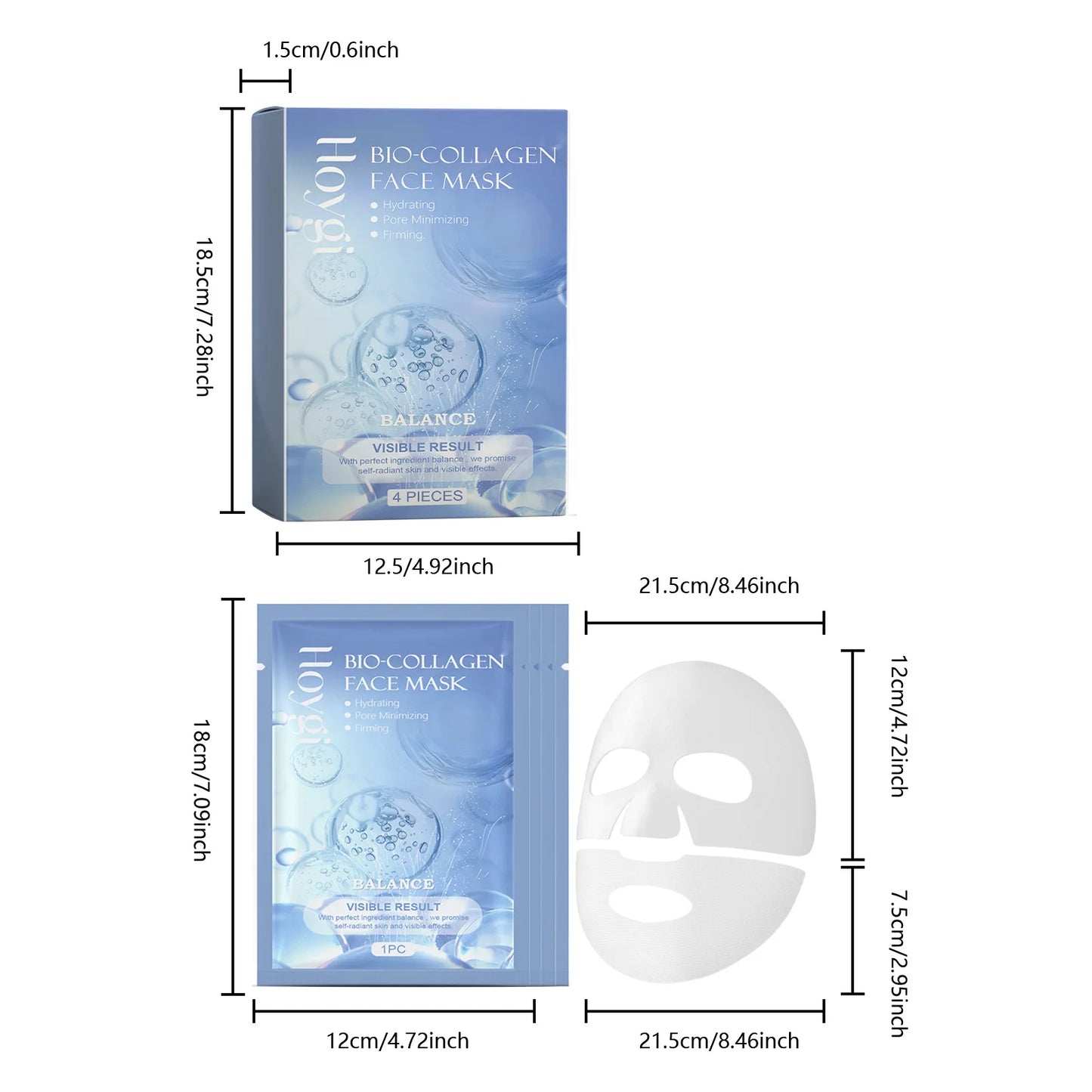 Hoygi 4Pcs Bio Collagen Moisturizing Face Mask Brightening
