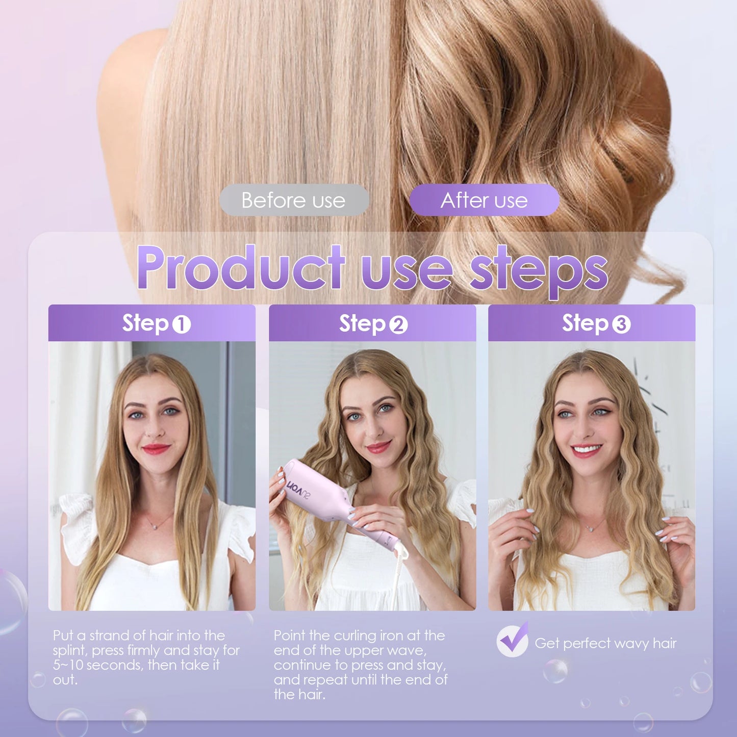 Curling Iron Hair Crimper Waver - 1.25 Inch Anti-Scald Rovy Waves Curling Wand, Ionic Deep Waver Hair Curler Tool