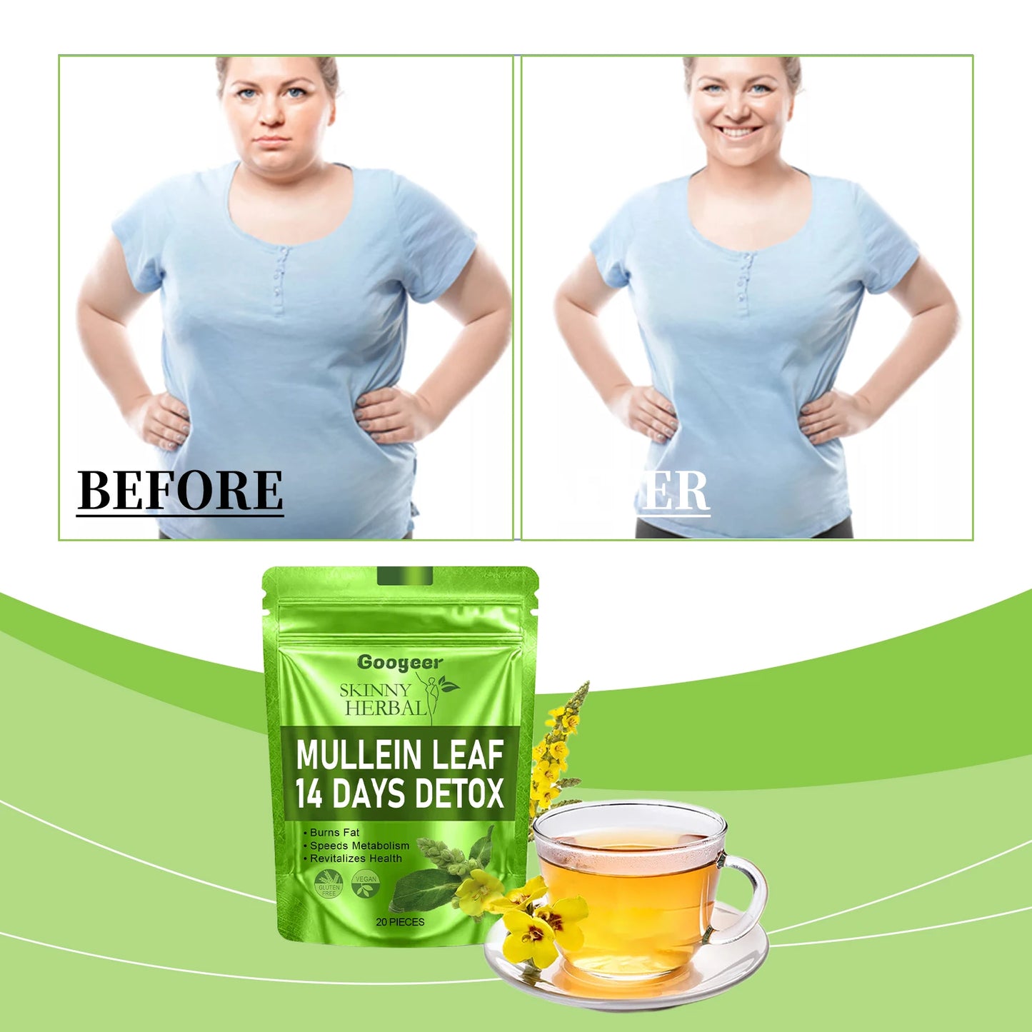 20pcs Googeer Detoxification Body Shaping Firming Tea Detoxification Enhance Immunity Fat Burn Weight Loss Self-Cultivation Tea