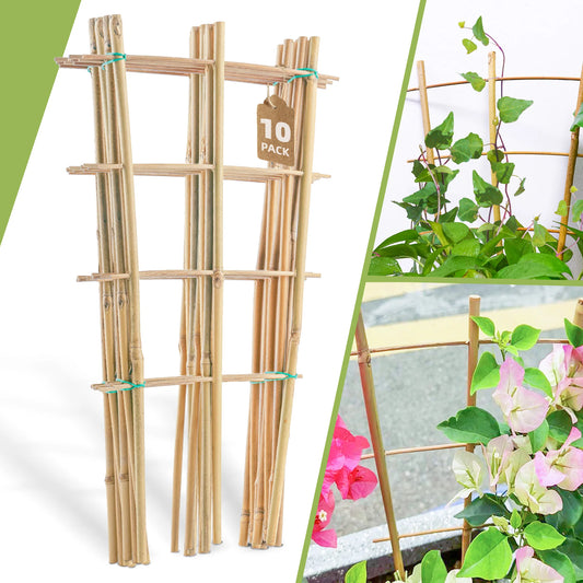 10 Pack Bamboo Trellis for Climbing Plants 16 Inch Natural Garden Fan Shaped Plant Support Bracket Suitable for Potted Plants
