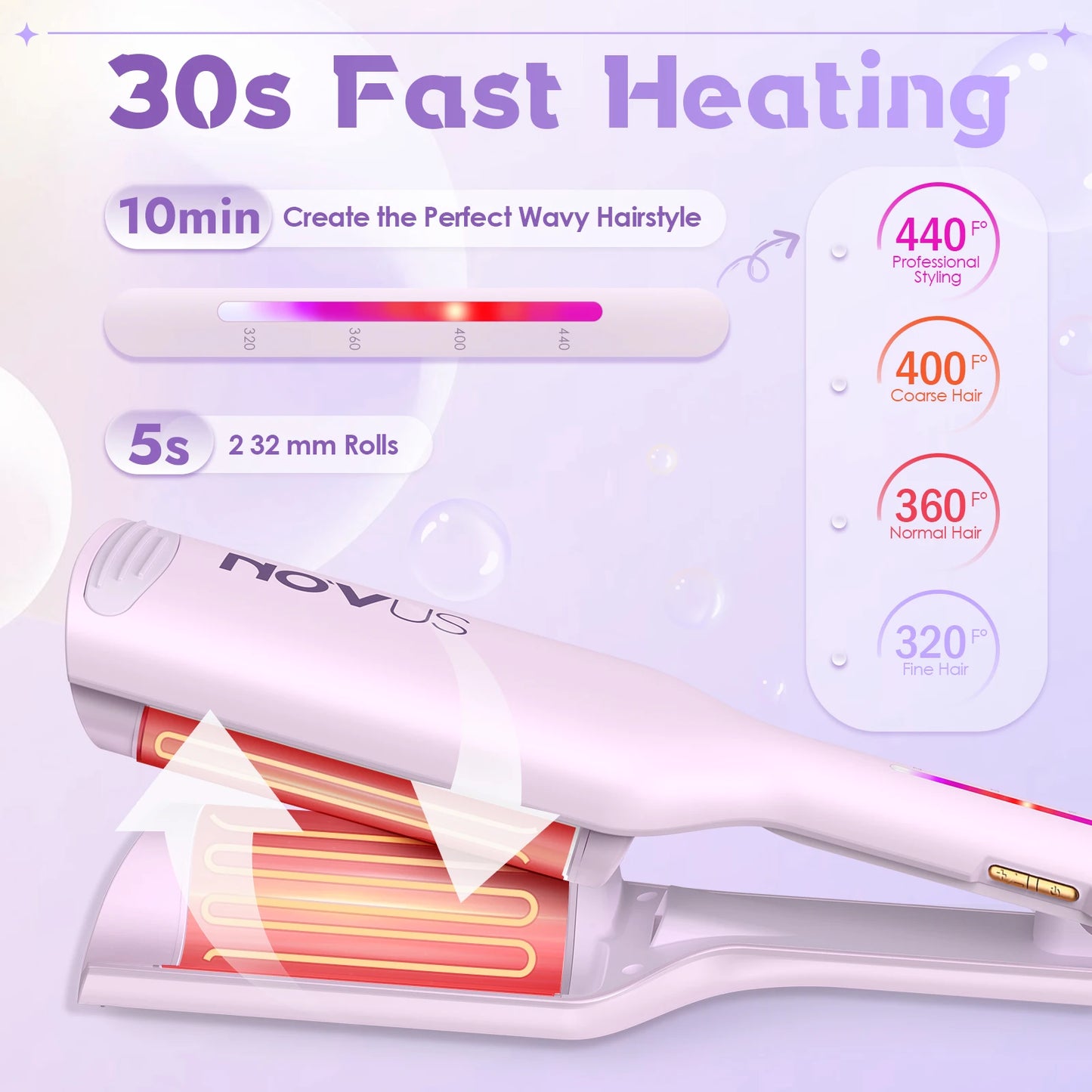 Curling Iron Hair Crimper Waver - 1.25 Inch Anti-Scald Rovy Waves Curling Wand, Ionic Deep Waver Hair Curler Tool
