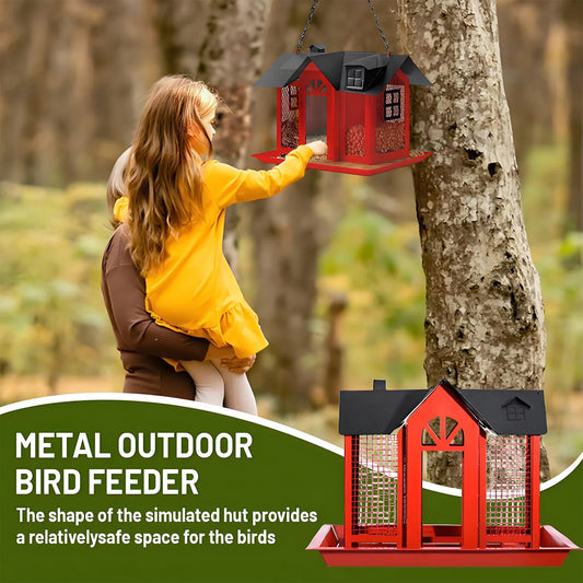 Solar Bird Feeders House for Outside Hanging, Metal Wild Bird Feeder for Outdoors, Large Cardinal Bird Feeder Birdhouses Squirre
