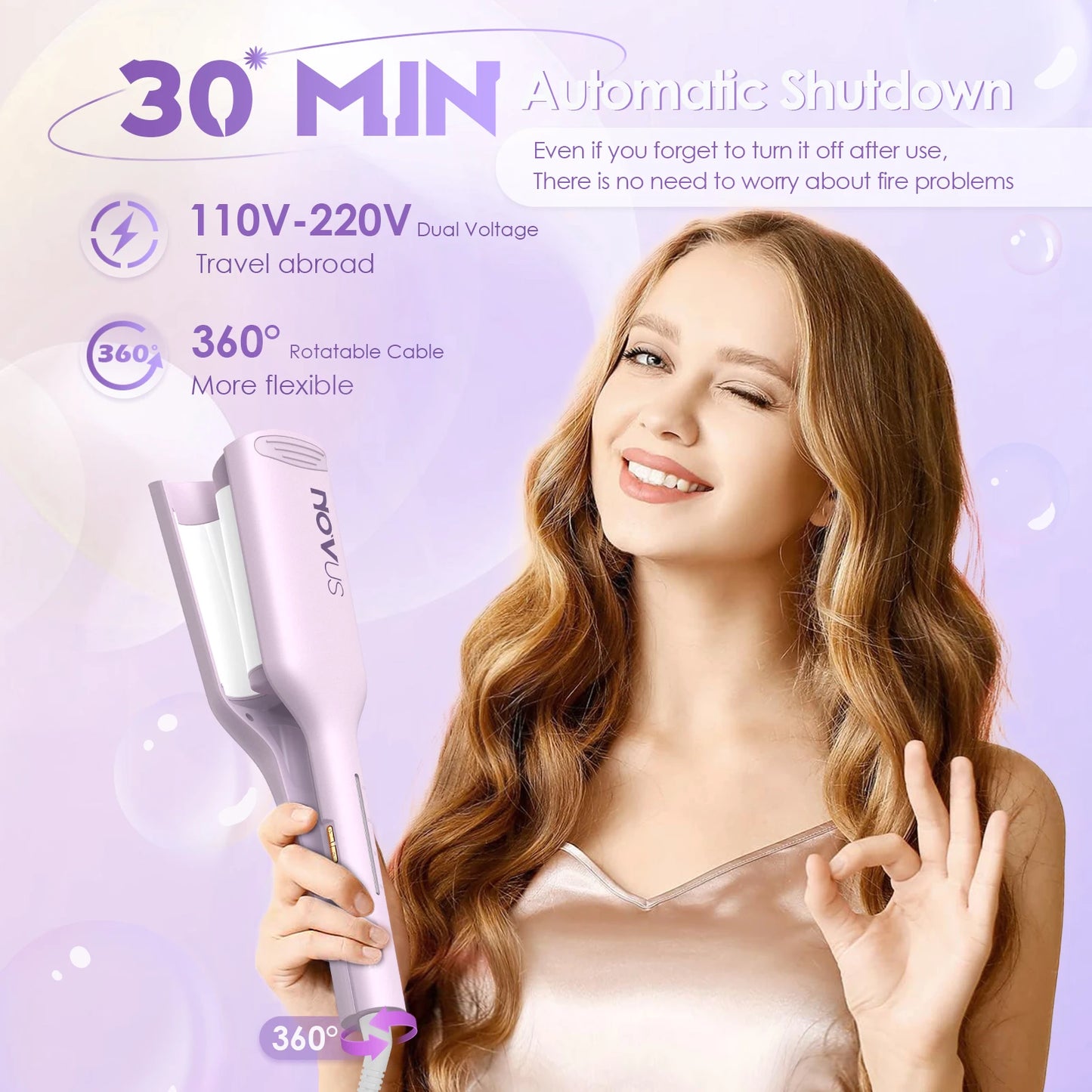 Curling Iron Hair Crimper Waver - 1.25 Inch Anti-Scald Rovy Waves Curling Wand, Ionic Deep Waver Hair Curler Tool