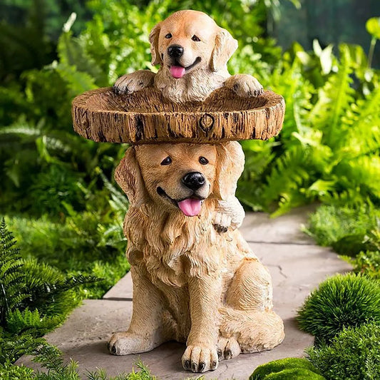 Resin Wild Bird Feeder, Backyard Decoration - Raccoon/Dog Animal Bird Feeder Statue, Standing Animal Bird Bath Plate, Suitable for Outdoor Bird Drinking Water Feeding Bathtub, Landscape Decorations, Family Outdoor Pond Garden