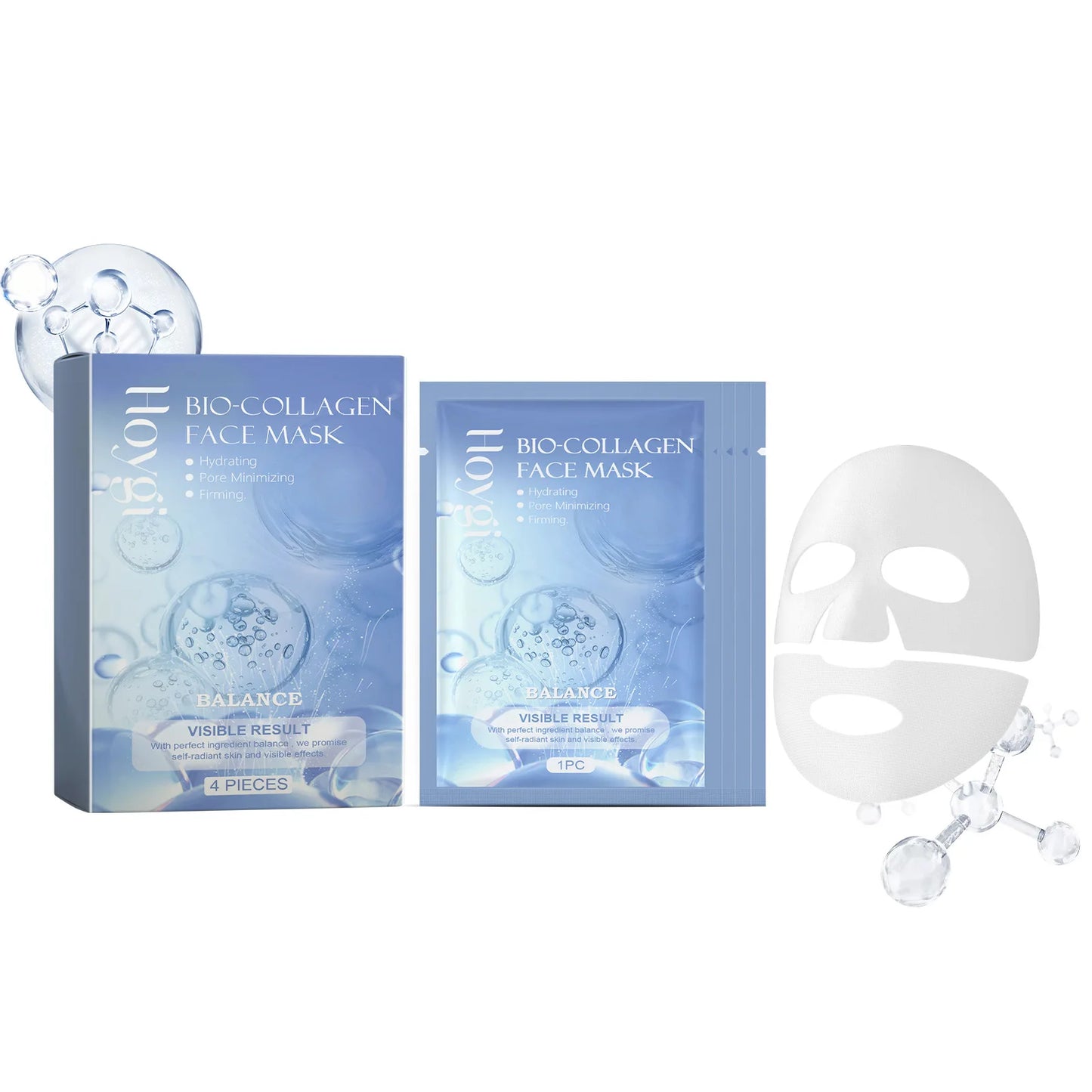 Hoygi 4Pcs Bio Collagen Moisturizing Face Mask Brightening