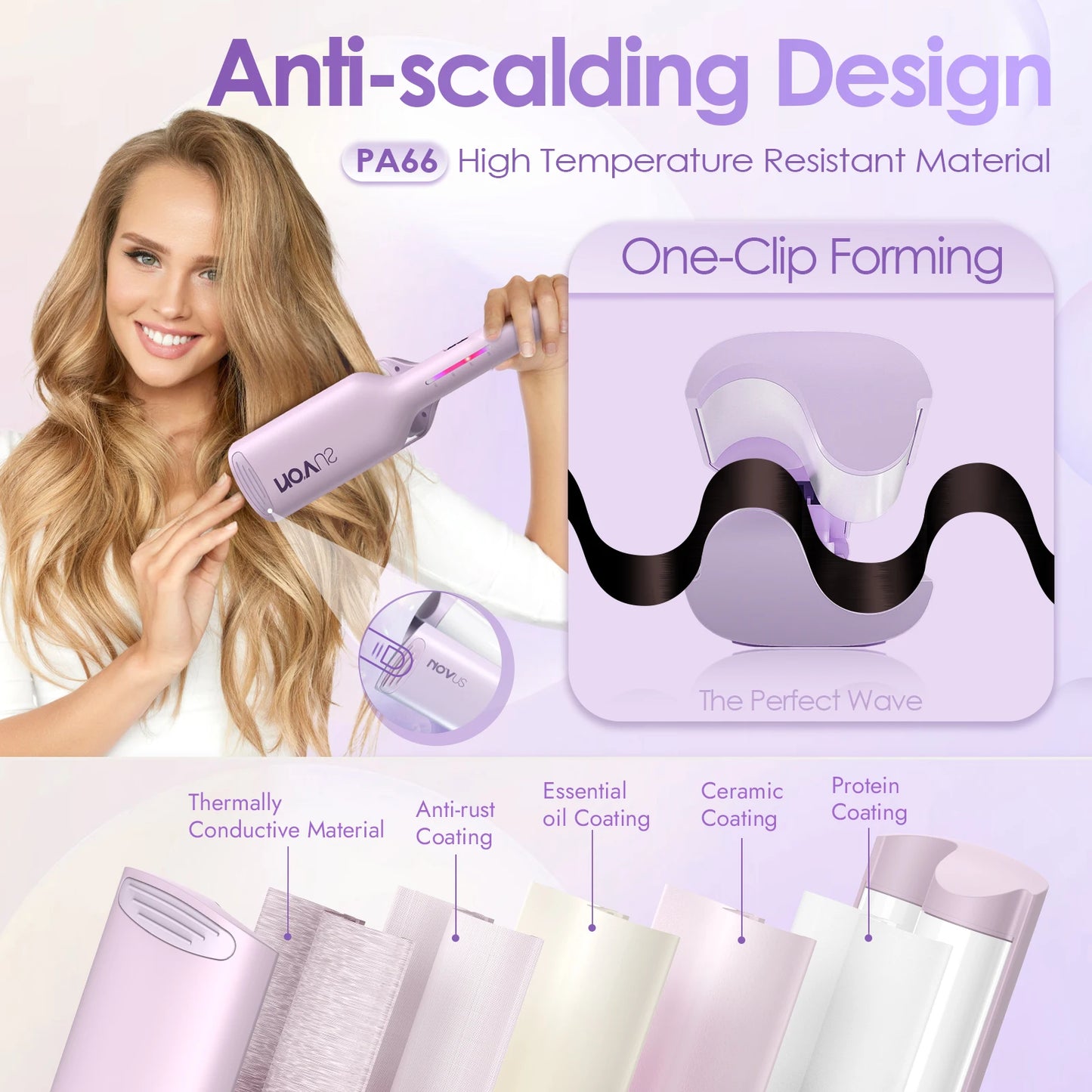 Curling Iron Hair Crimper Waver - 1.25 Inch Anti-Scald Rovy Waves Curling Wand, Ionic Deep Waver Hair Curler Tool