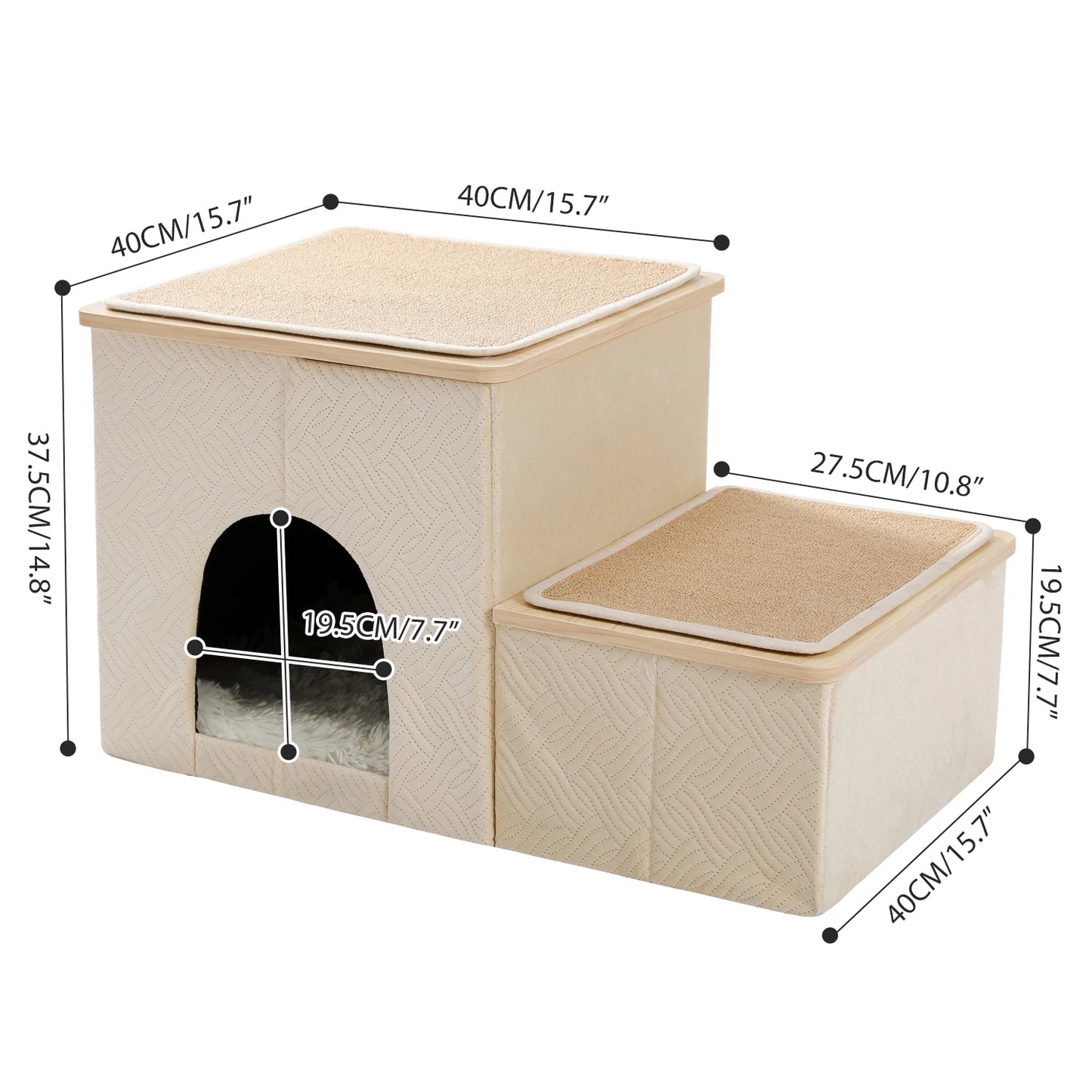 Multi-Level Stairs for Dog Cat Tree House Cando Natural Sisal Scratching Posts for Kitten Pet Tower with Cozy Bed