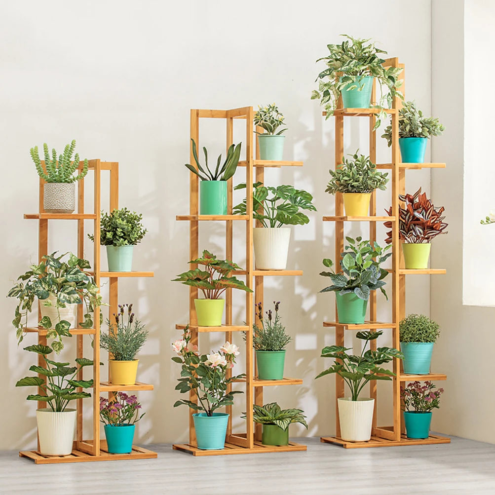 Bamboo 5 / 6 Tier Plant Stand Rack Multiple Flower Pot Holder Shelf for Indoor Outdoor Patio
