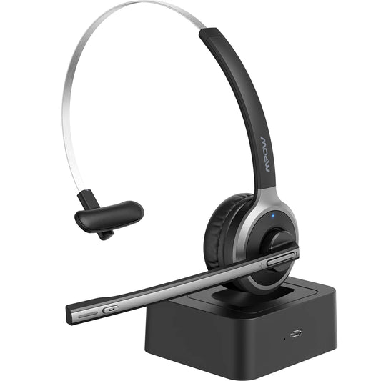 Mpow M5 Pro Bluetooth 5.0 Headphones with Mic and Charging Base Wireless Headset for PC Laptop Call Center Office 18H Talking Time