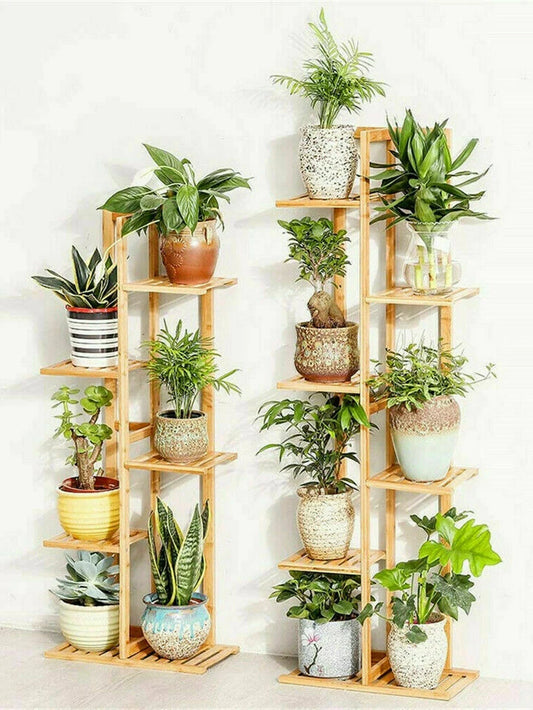 Bamboo 5 / 6 Tier Plant Stand Rack Multiple Flower Pot Holder Shelf for Indoor Outdoor Patio