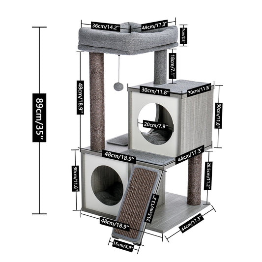 Multi-Level Stairs for Dog Cat Tree House Cando Natural Sisal Scratching Posts for Kitten Pet Tower with Cozy Bed
