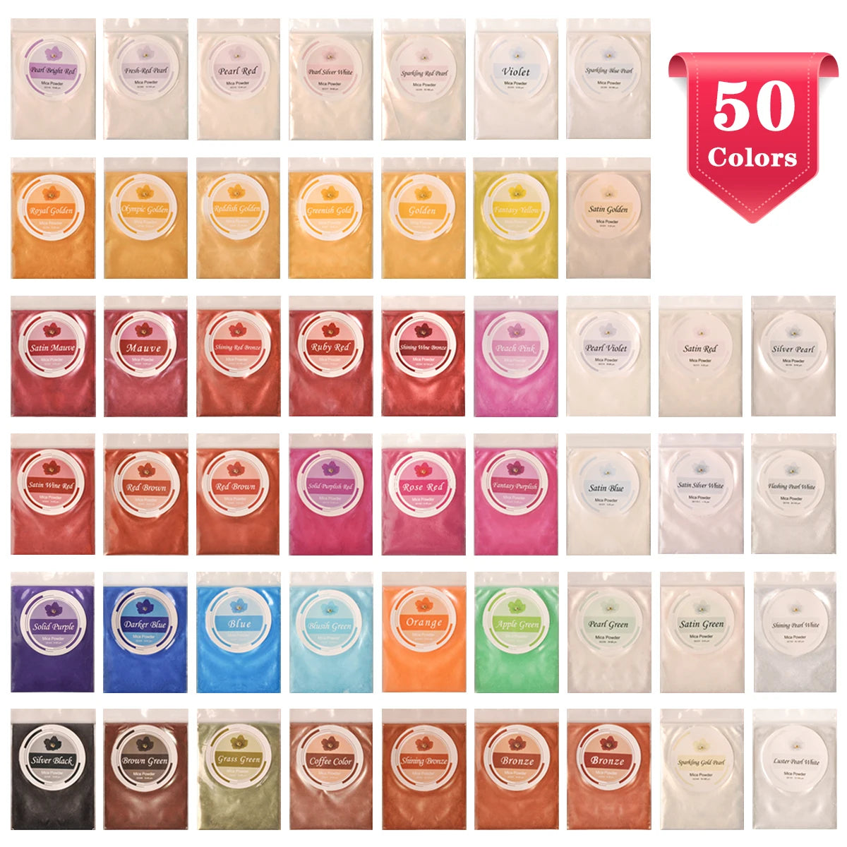 BIUTEE 50 Colors Mica Pigment Lip Gloss Pigment Glitter Beauty Lip Colors Art Design For Nail Art Make Up 10g 5g each