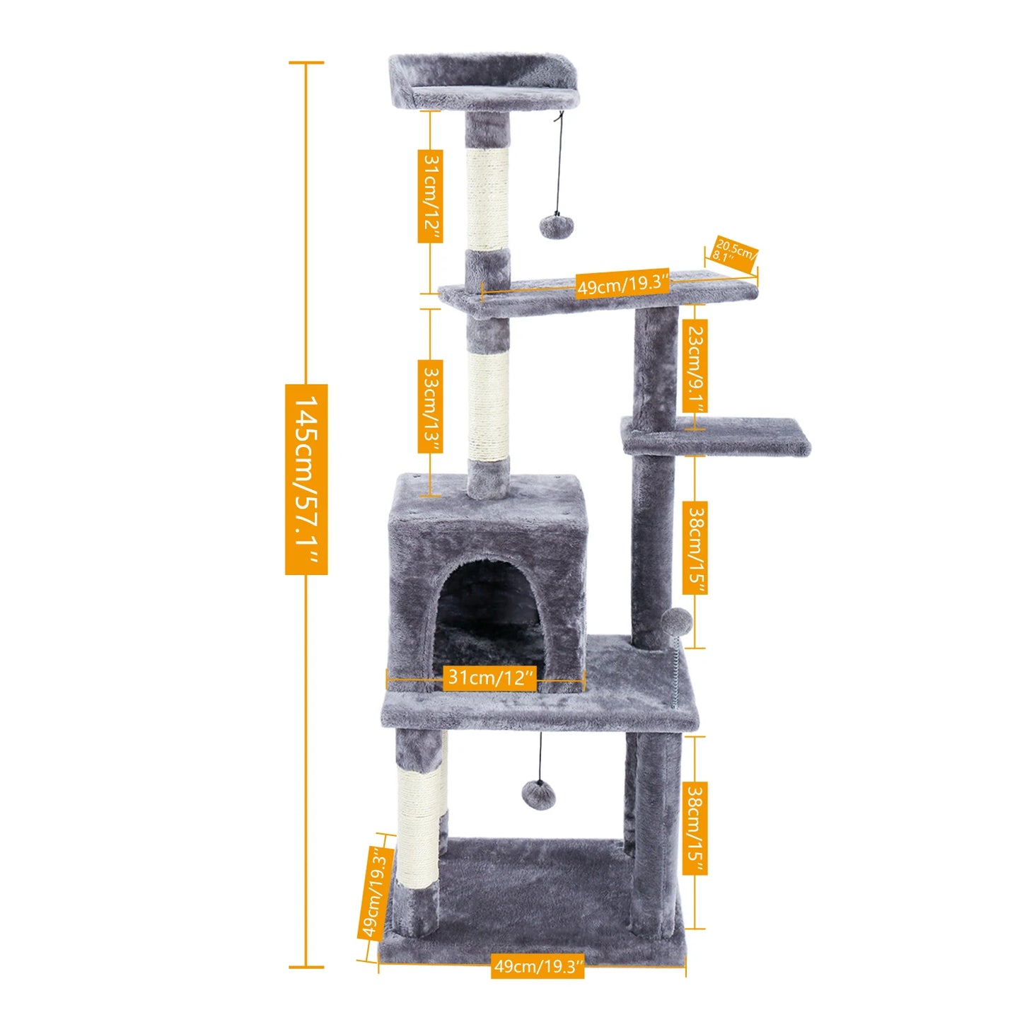 Multi-Level Stairs for Dog Cat Tree House Cando Natural Sisal Scratching Posts for Kitten Pet Tower with Cozy Bed