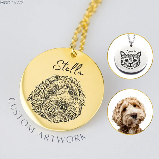Custom Pet Necklace Personalized Photo Name Disc Pendants Memorial Necklaces Pet Remembrance Jewelry Gifts