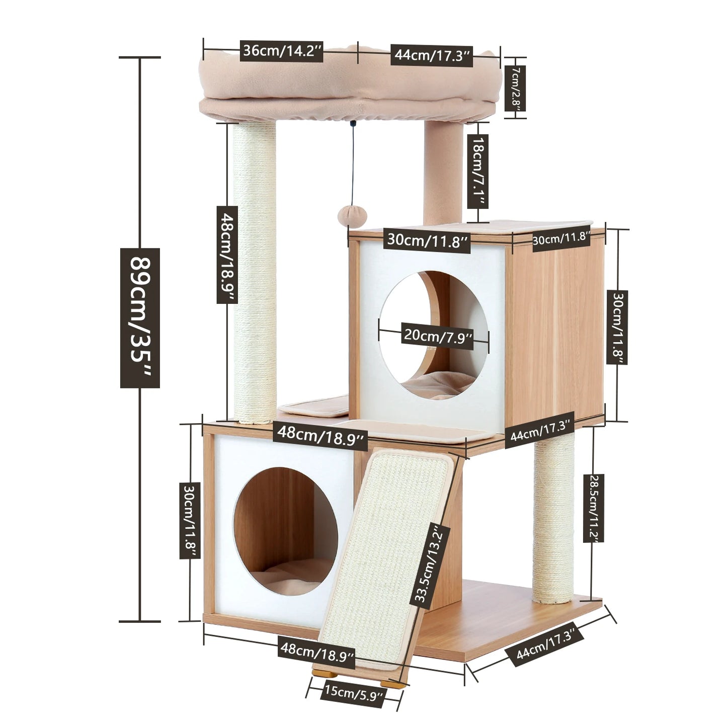 Multi-Level Stairs for Dog Cat Tree House Cando Natural Sisal Scratching Posts for Kitten Pet Tower with Cozy Bed