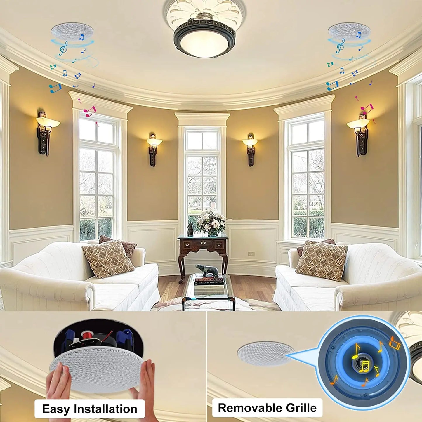 Herdio 320 Watts 2 Way Flush Mount Ceiling Speakers 4 Inches Perfect For Bathroom Kitchen Living Room Office 4 Speakers White