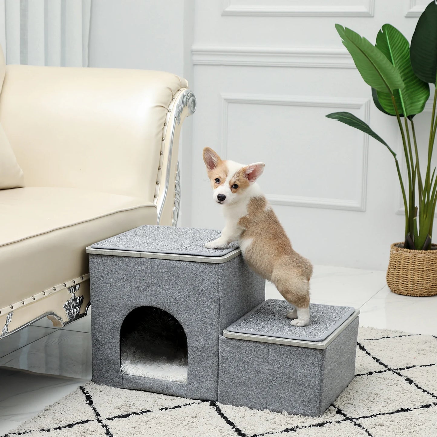 Multi-Level Stairs for Dog Cat Tree House Cando Natural Sisal Scratching Posts for Kitten Pet Tower with Cozy Bed
