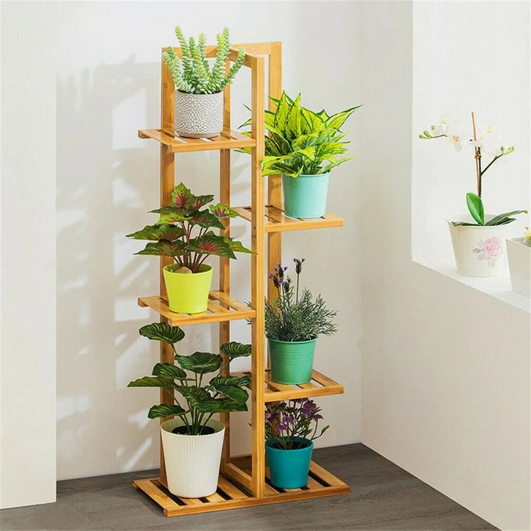 Bamboo 5 / 6 Tier Plant Stand Rack Multiple Flower Pot Holder Shelf for Indoor Outdoor Patio