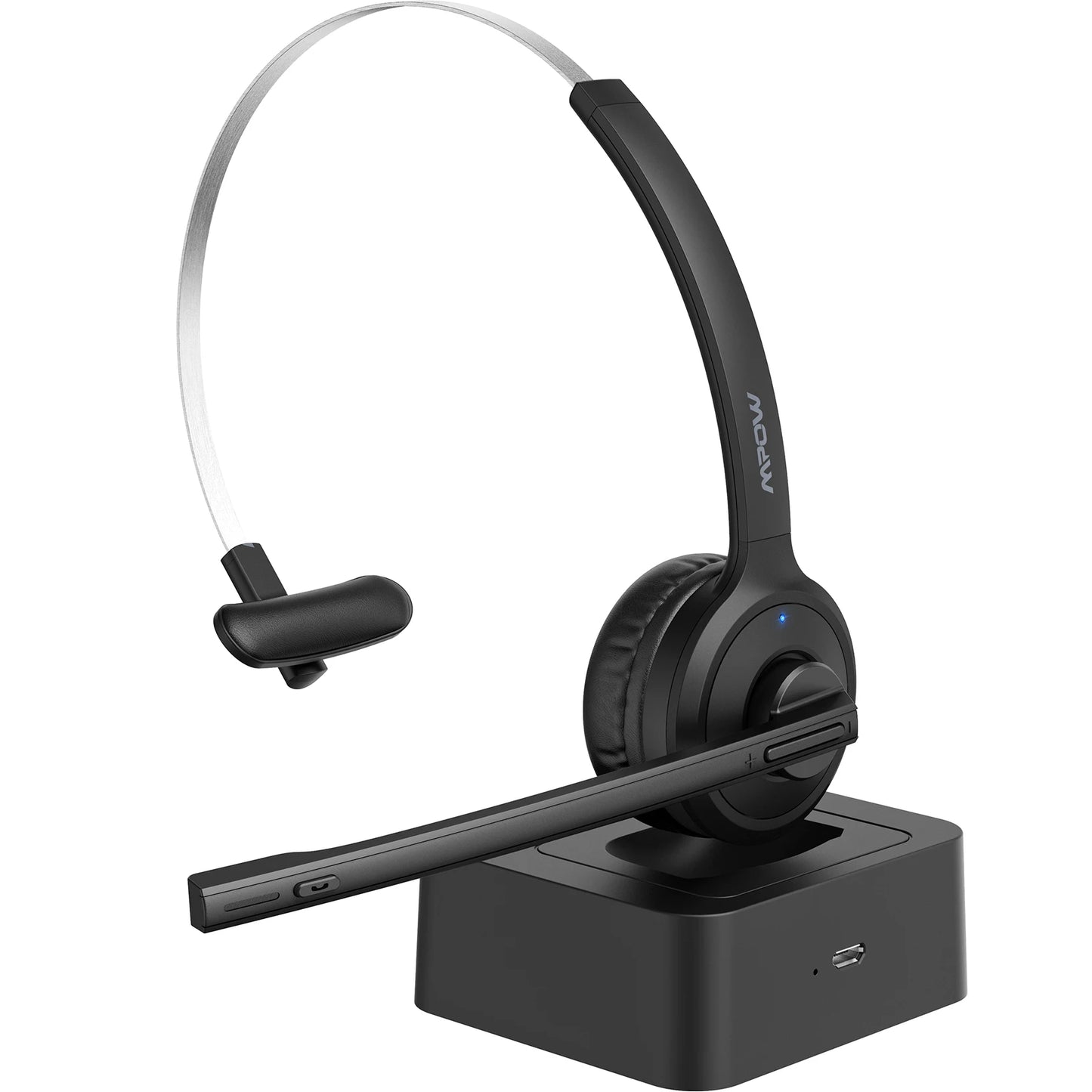 Mpow M5 Pro Bluetooth 5.0 Headphones with Mic and Charging Base Wireless Headset for PC Laptop Call Center Office 18H Talking Time