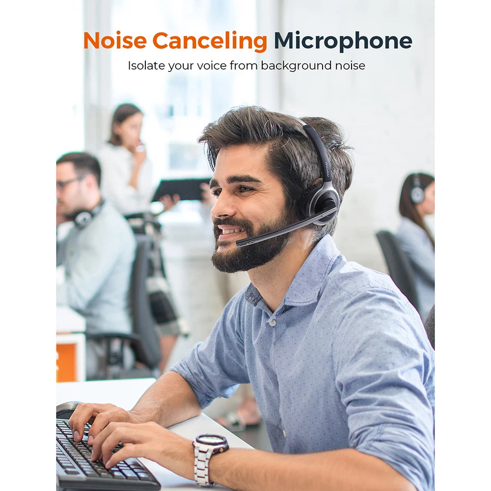 Mpow M5 Pro Bluetooth 5.0 Headphones with Mic and Charging Base Wireless Headset for PC Laptop Call Center Office 18H Talking Time